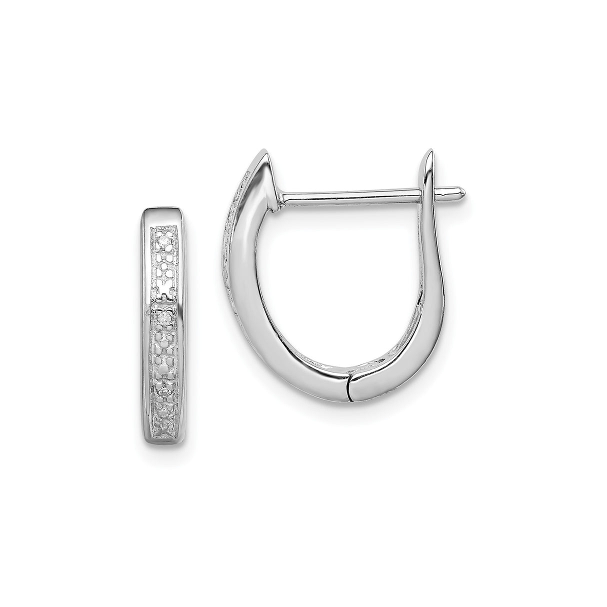 Sterling Silver Hoop Earrings with Diamond Accent and Textured Inlay
