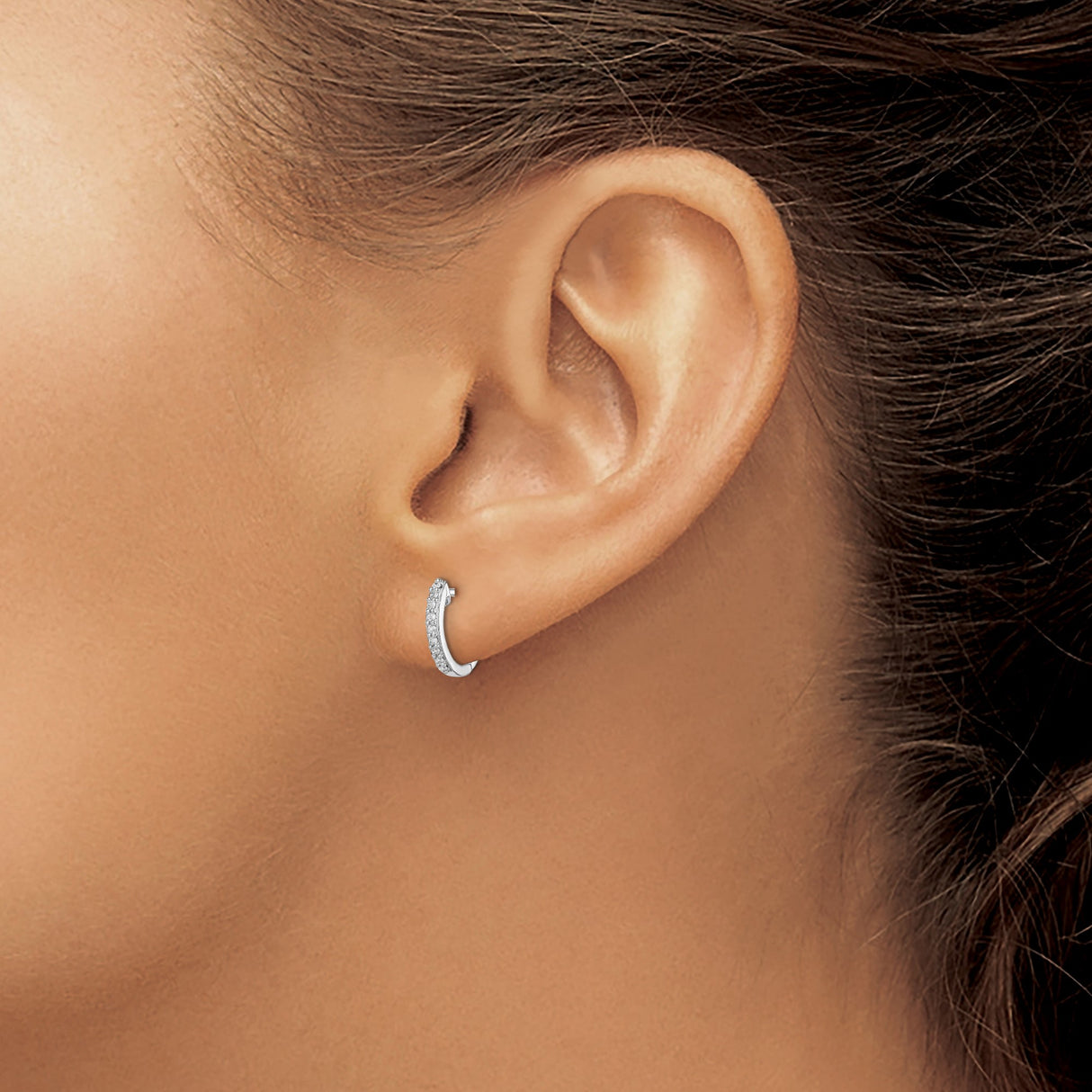 Sterling Silver Hoop Earrings with Diamond Accents, Small Pavé Huggie Style for Women