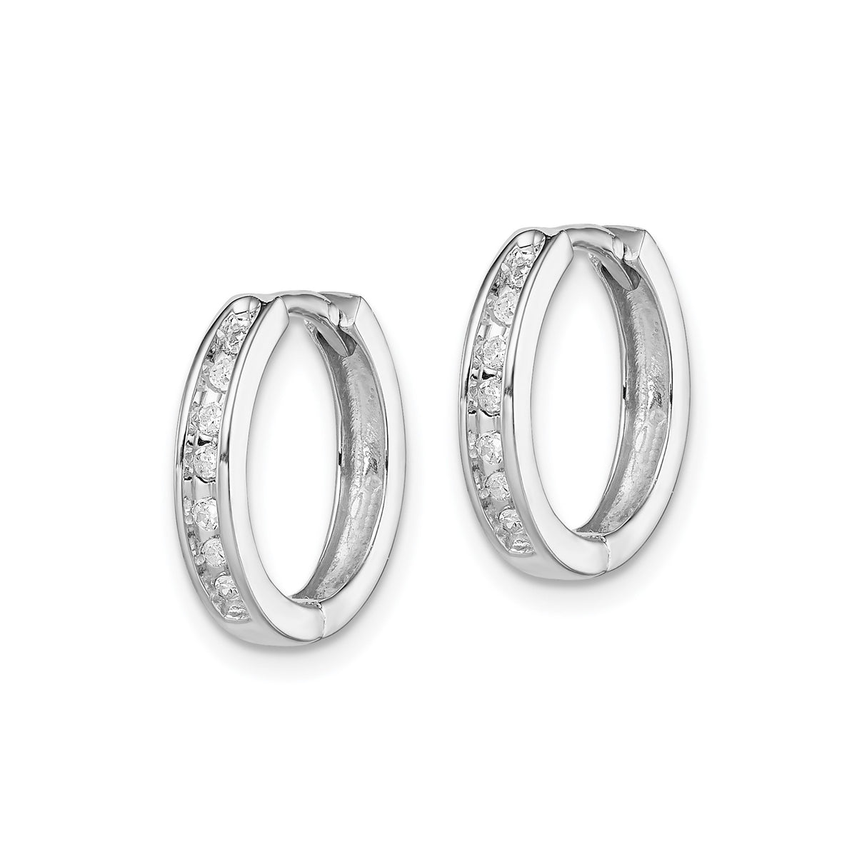 Sterling Silver Hoop Earrings with Channel-Set Diamonds, Minimalist Huggie Design