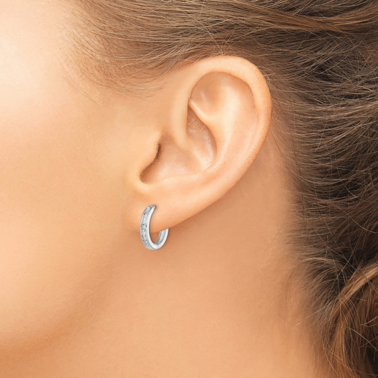 Sterling Silver Hoop Earrings with Channel-Set Diamonds, Minimalist Huggie Design