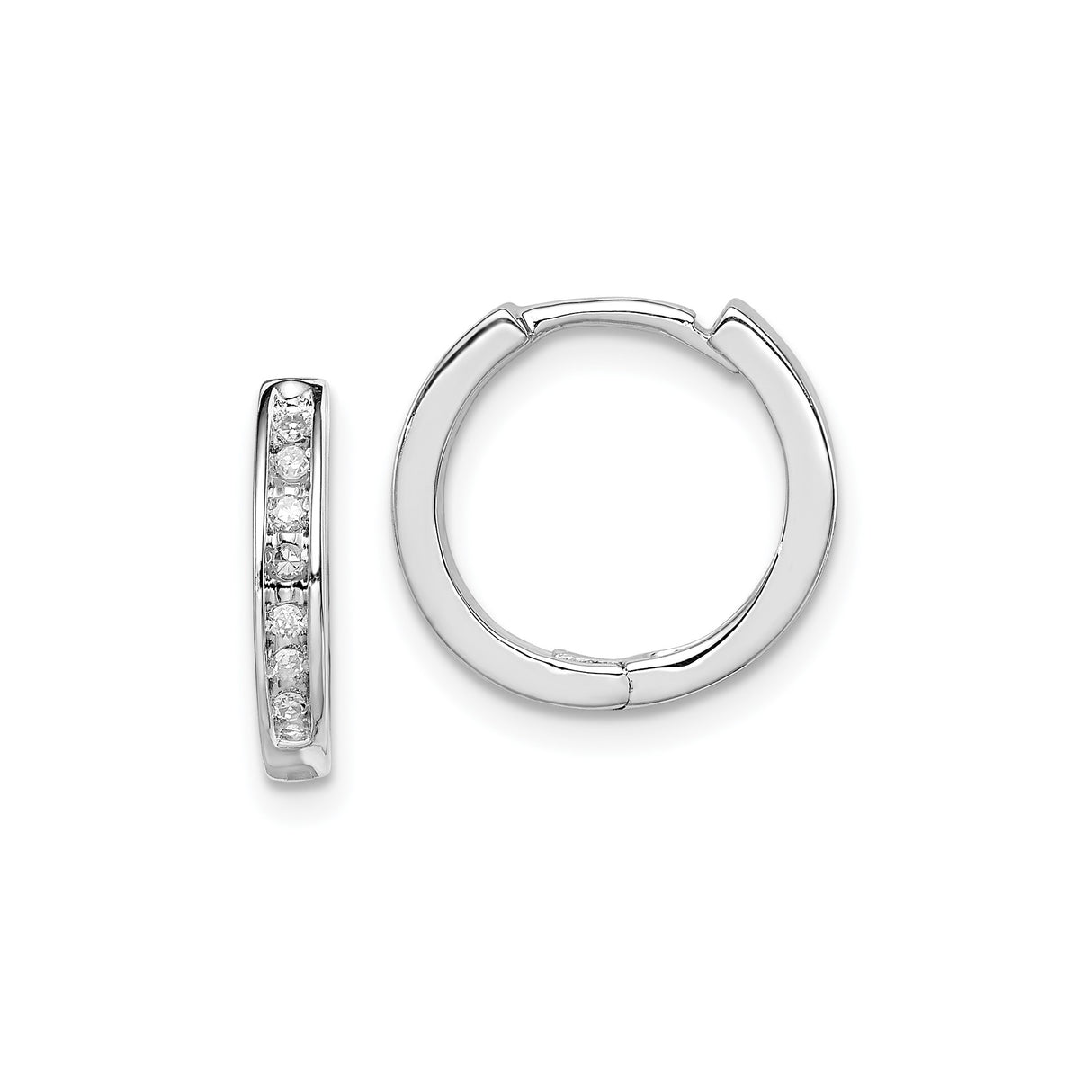 Sterling Silver Hoop Earrings with Channel-Set Cubic Zirconia, Minimalist Huggie Design