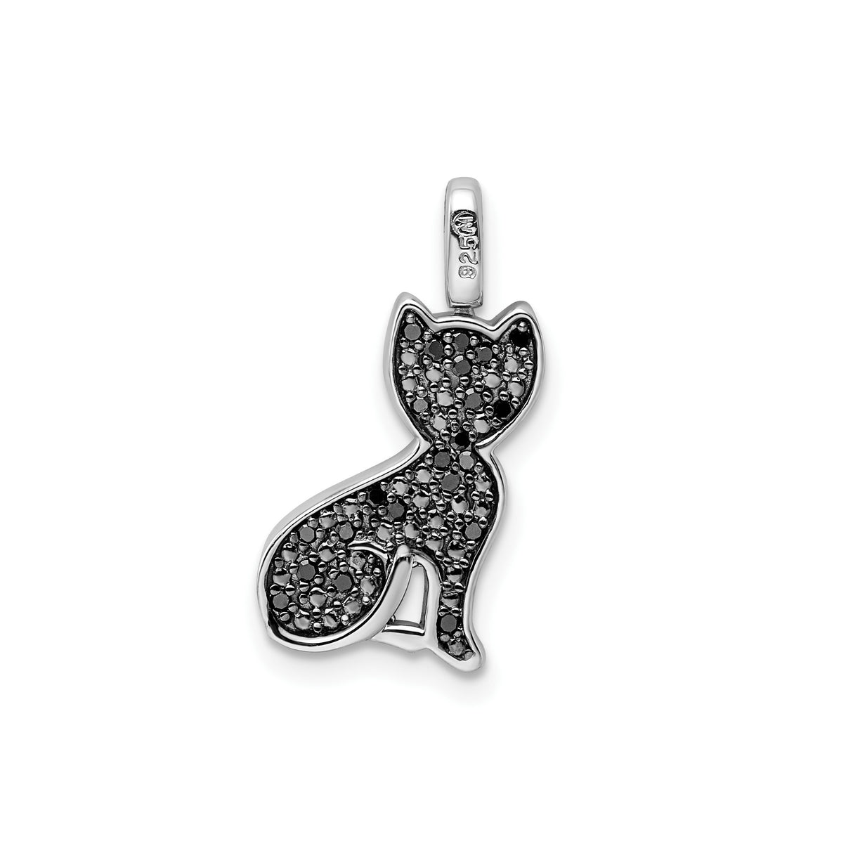 Sterling Silver Cat Pendant with Black Diamond and Diamond Accents, Sleek Feline Outline Design