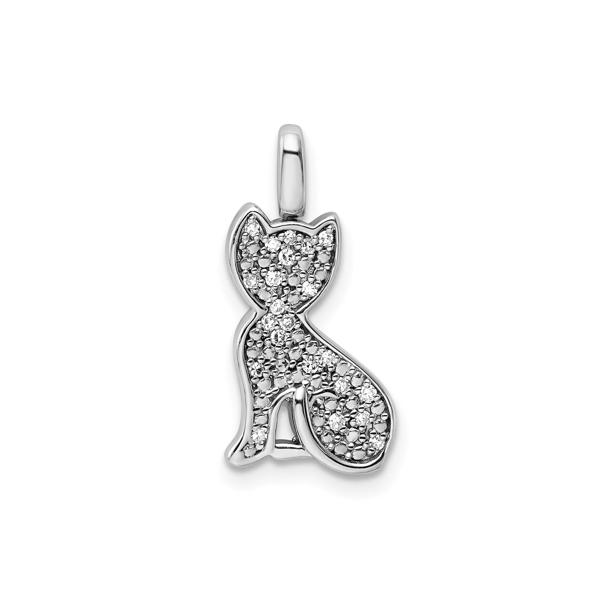 Sterling Silver Cat Pendant with Black Diamond and Diamond Accents, Sleek Feline Outline Design