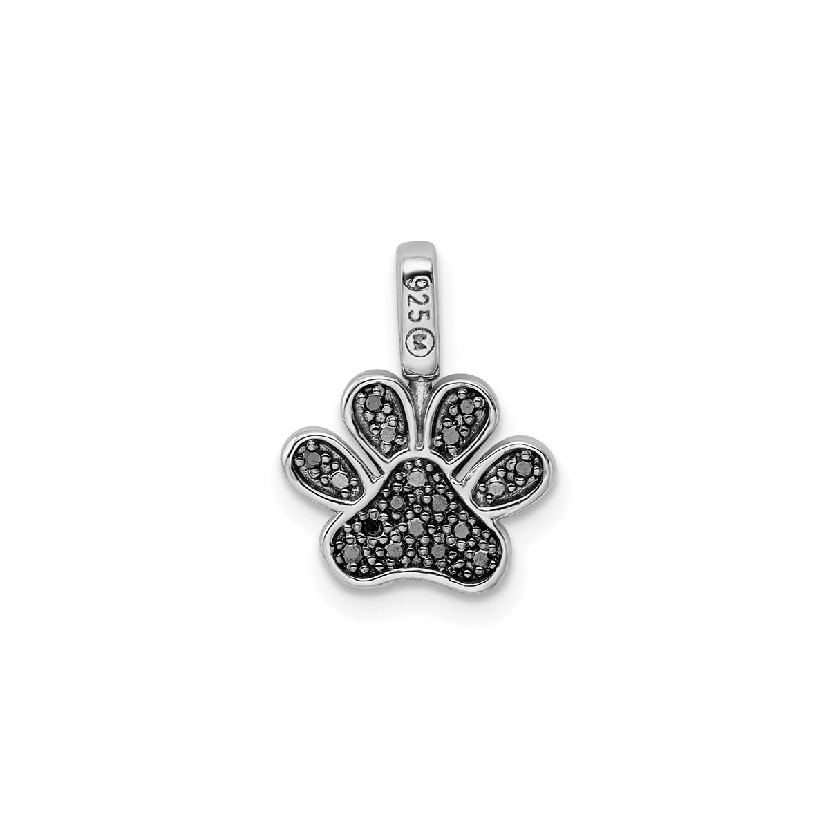 Sterling Silver Paw Pendant with Black Diamond and Cubic Zirconia Accents, Pet Memorial Jewelry