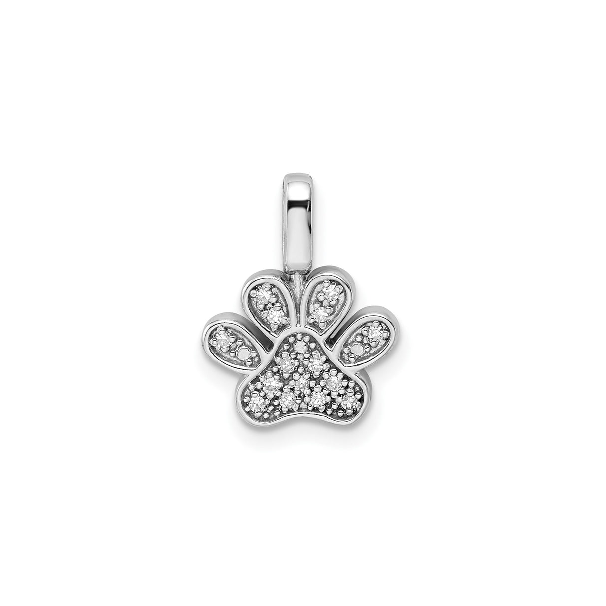 Sterling Silver Paw Pendant with Black Diamond and Cubic Zirconia Accents, Pet Memorial Jewelry