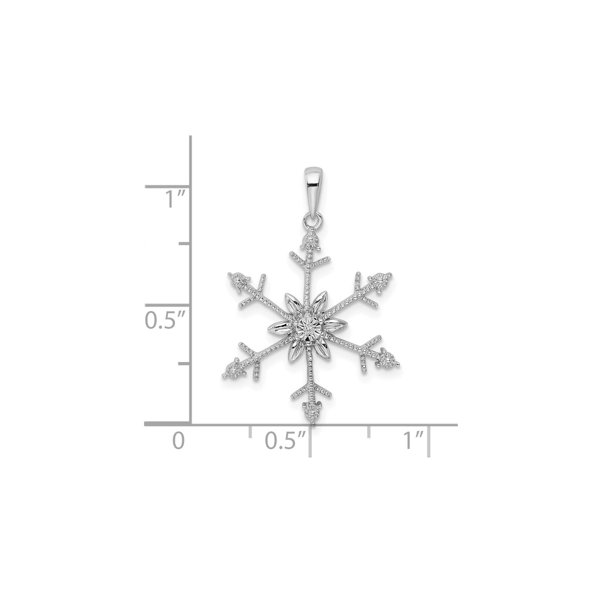Sterling Silver Snowflake Pendant with Clear Diamond, Intricate Symmetrical Winter Design