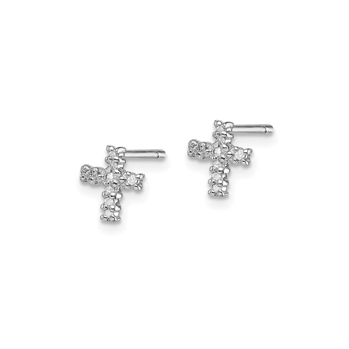 Sterling Silver Cross Stud Earrings with Diamond Accent, Minimalist Faith Design for Men and Women