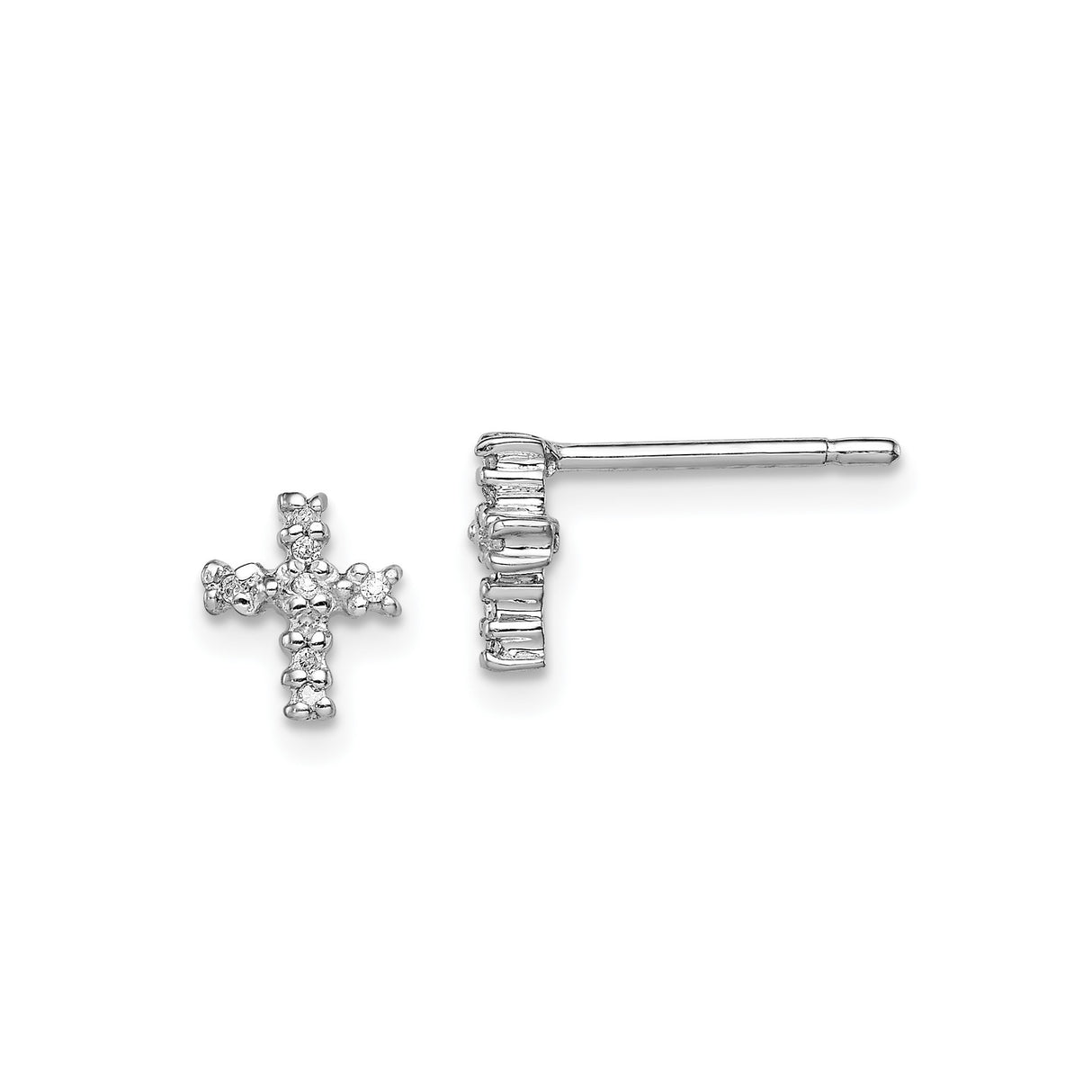 Sterling Silver Cross Stud Earrings with Diamond Accent, Minimalist Faith Design for Men and Women
