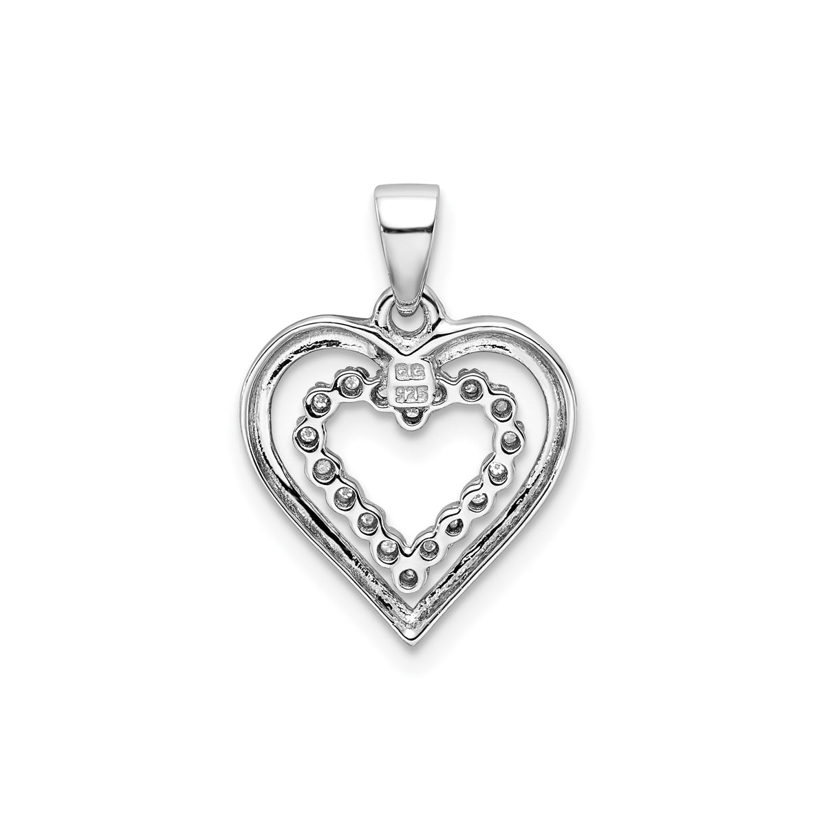 Sterling Silver Heart Pendant with Diamond and Cubic Zirconia, Double Heart Design for Women