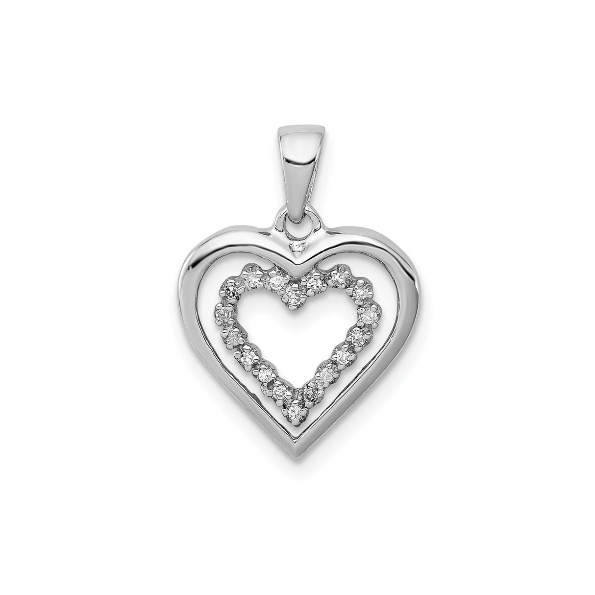 Sterling Silver Heart Pendant with Diamond and Cubic Zirconia, Double Heart Design for Women