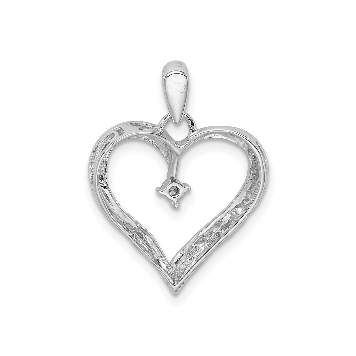 Sterling Silver Heart Pendant with Diamond and Cubic Zirconia Center Stone