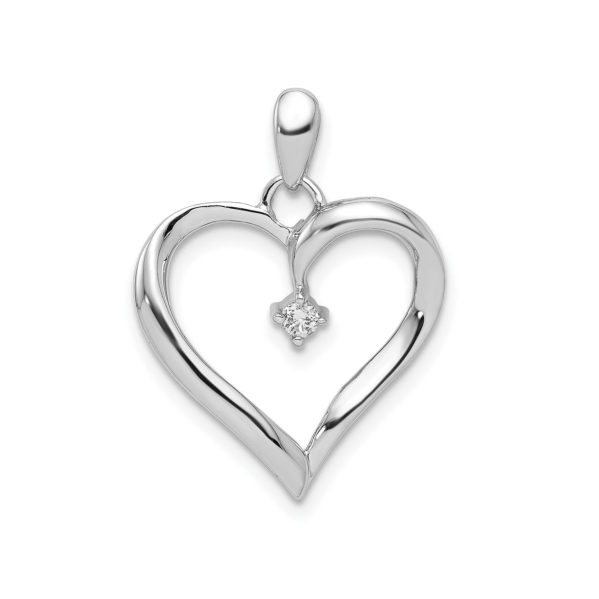 Sterling Silver Heart Pendant with Diamond and Cubic Zirconia Center Stone