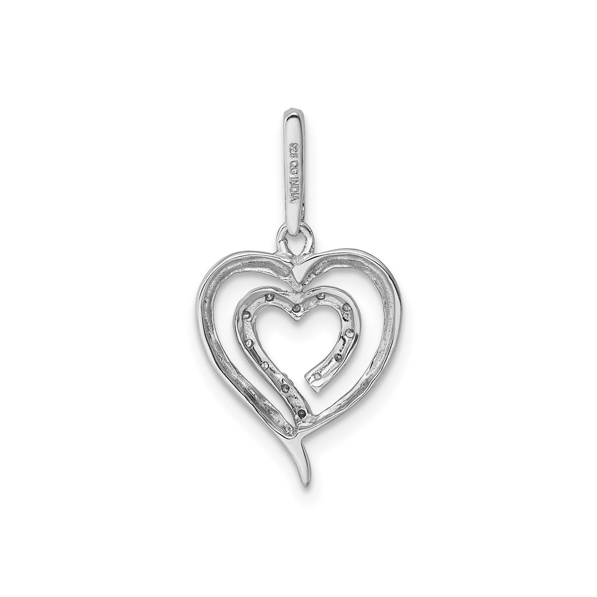 Sterling Silver Heart Pendant with Diamond Accents and Intertwined Double Open Heart Design