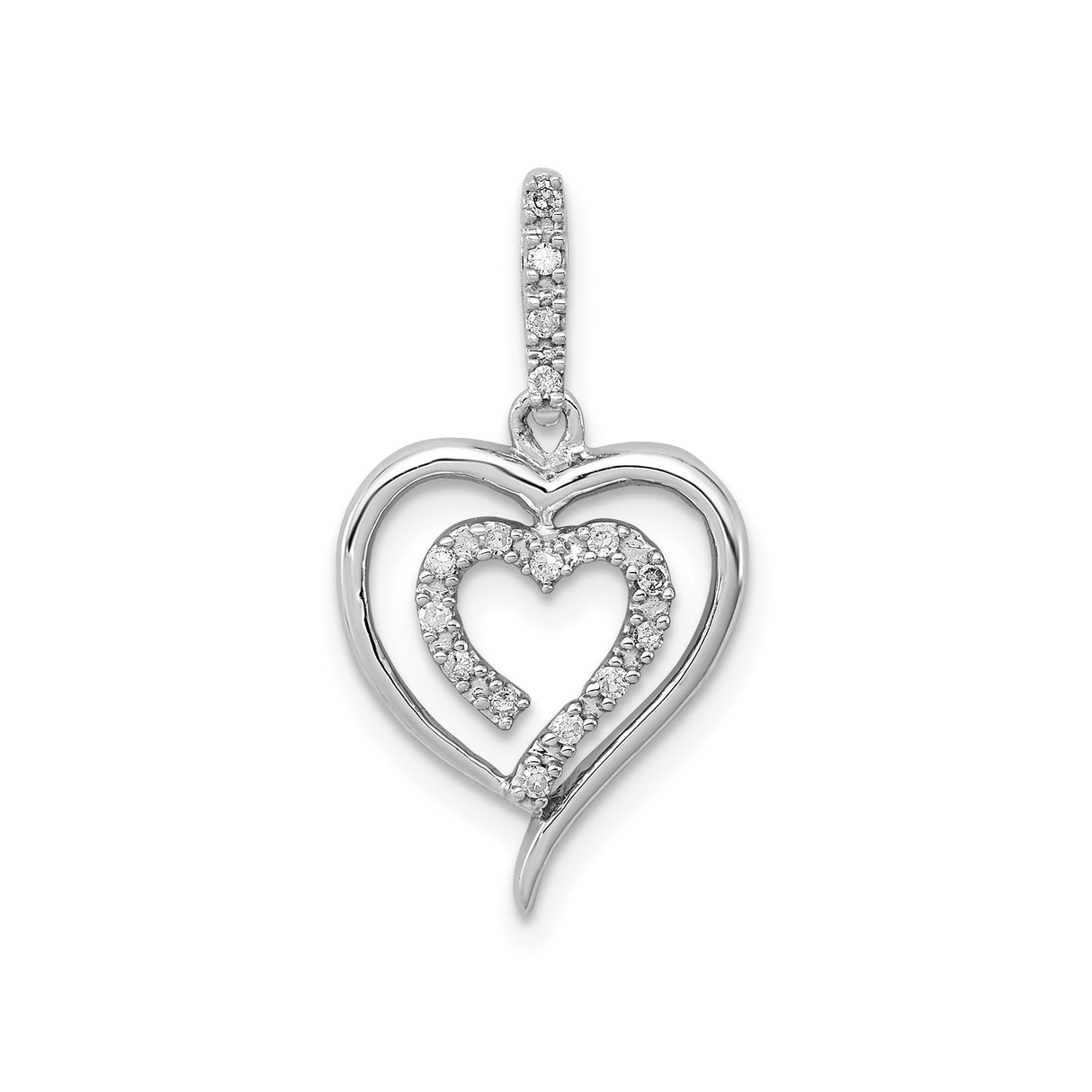 Sterling Silver Heart Pendant with Diamond Accents and Intertwined Double Open Heart Design