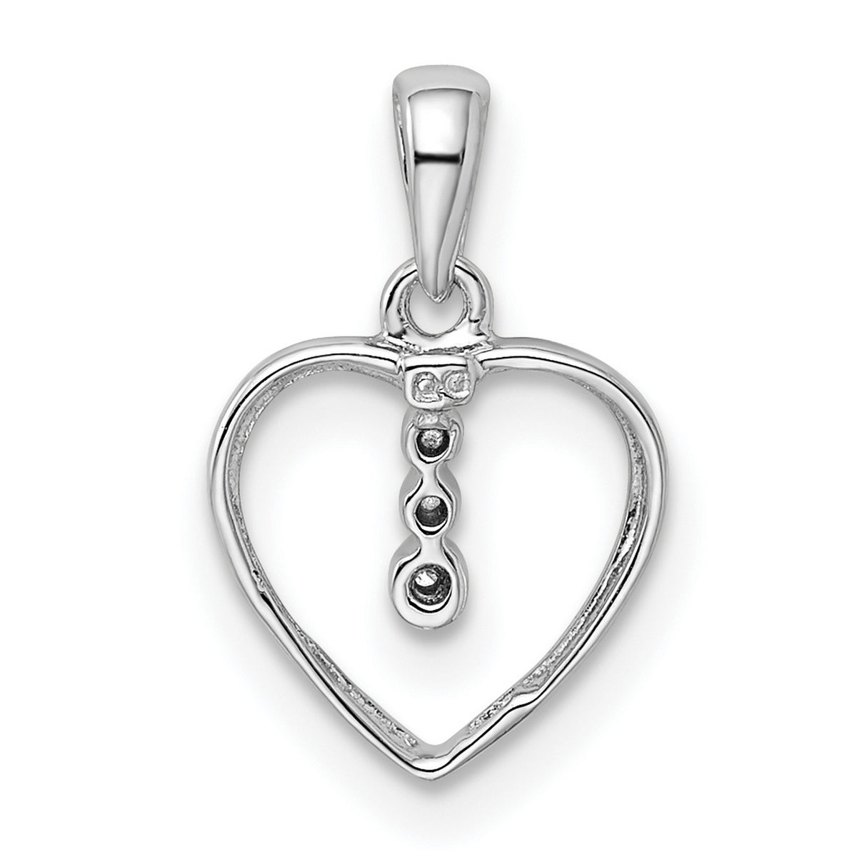 Diamond Rhodium Heart Charm Pendant in Real 925 Sterling Silver
