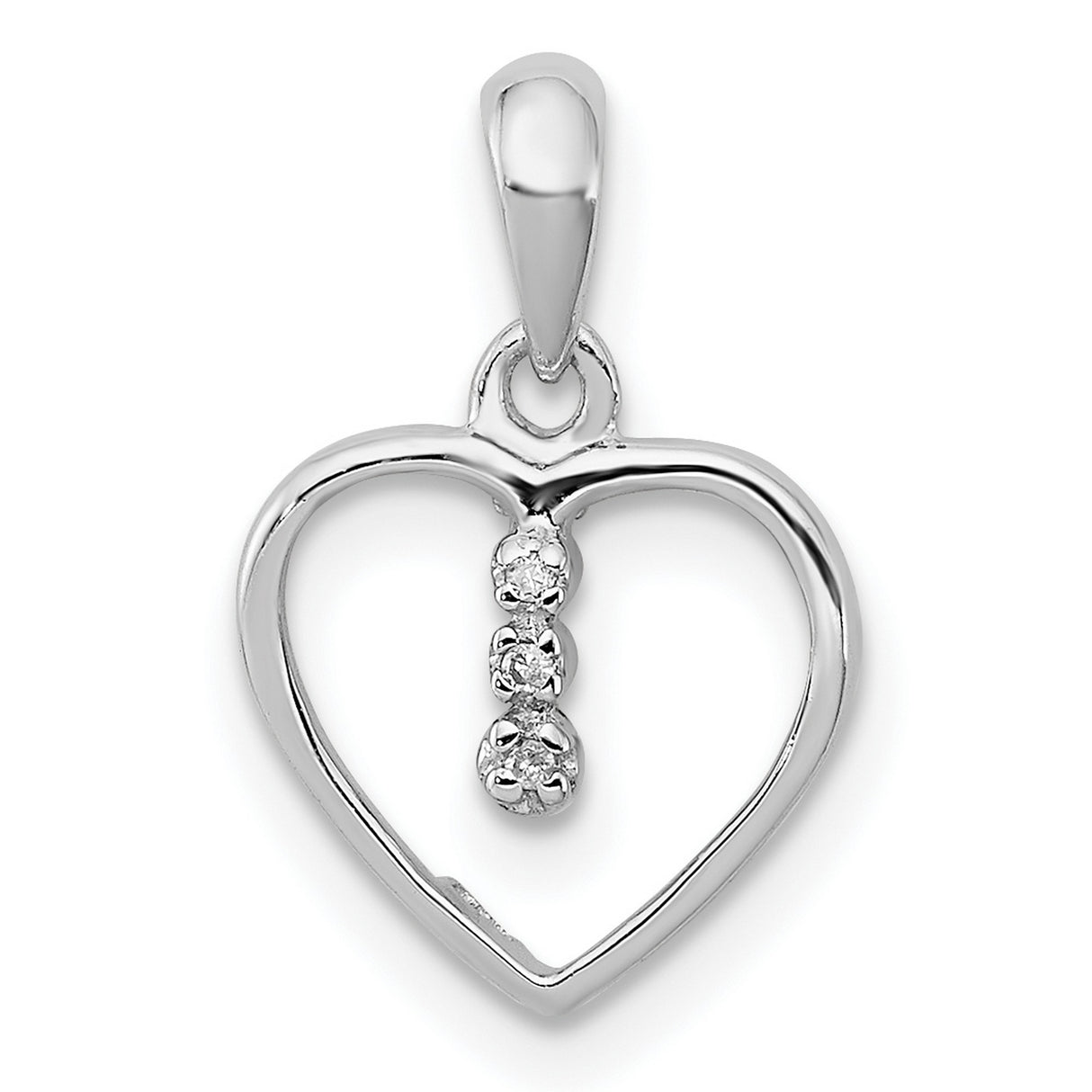 Diamond Rhodium Heart Charm Pendant in Real 925 Sterling Silver