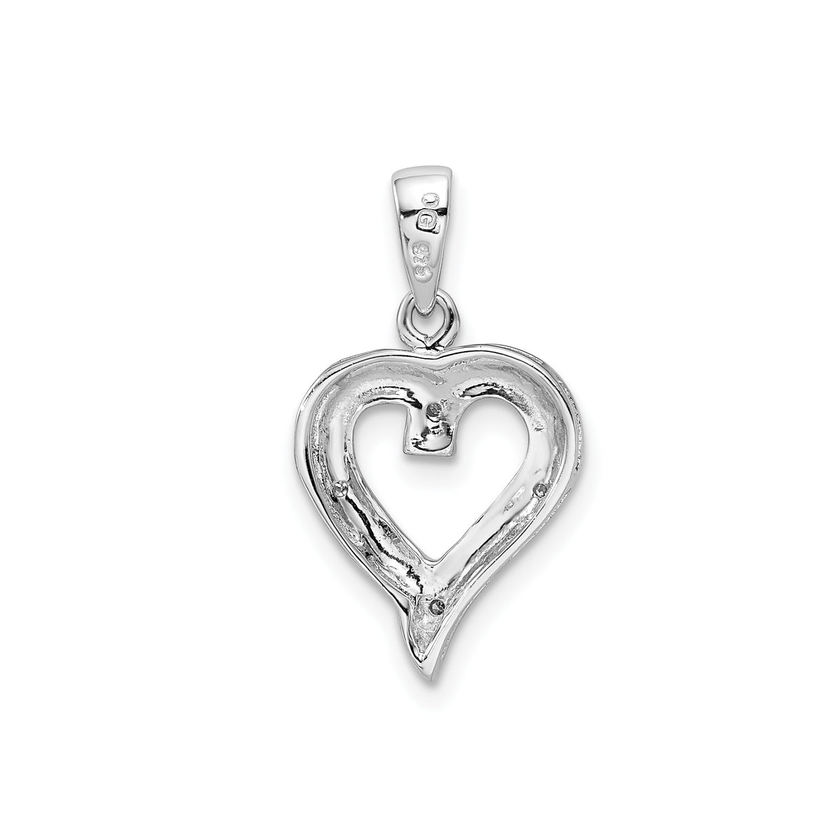 Sterling Silver Heart Pendant with Diamond-Cut Textured Design, Open Heart Symbol of Love