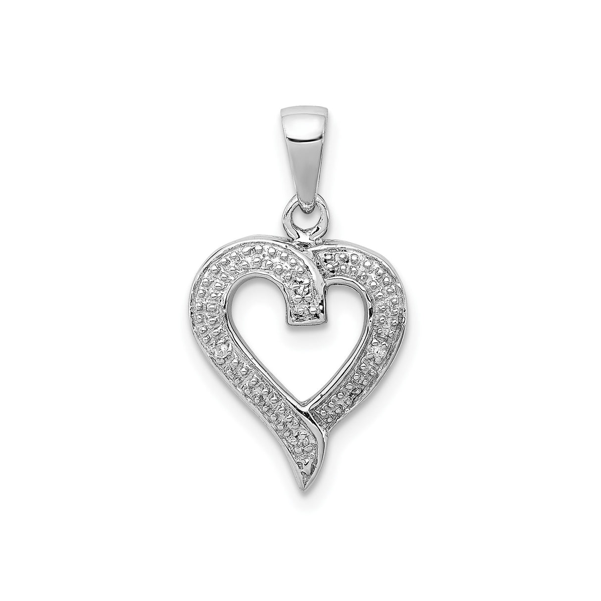 Sterling Silver Heart Pendant with Diamond-Cut Textured Design, Open Heart Symbol of Love