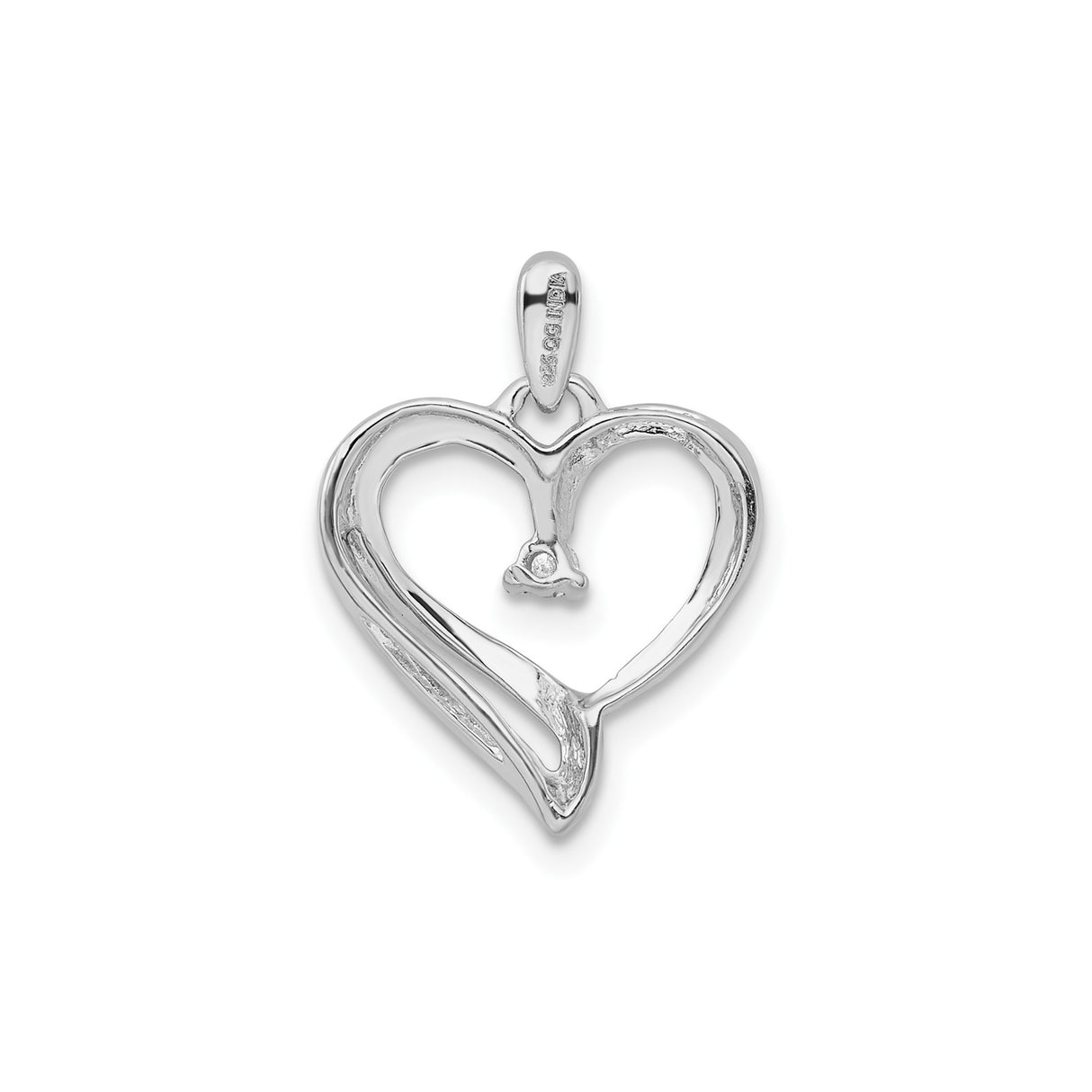 Sterling Silver Heart Pendant with Diamond and Cubic Zirconia, Romantic Open Design for Women