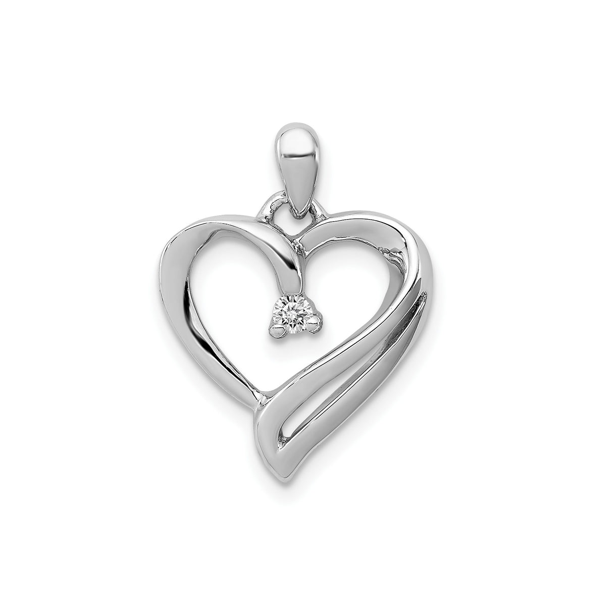 Sterling Silver Heart Pendant with Diamond and Cubic Zirconia, Romantic Open Design for Women