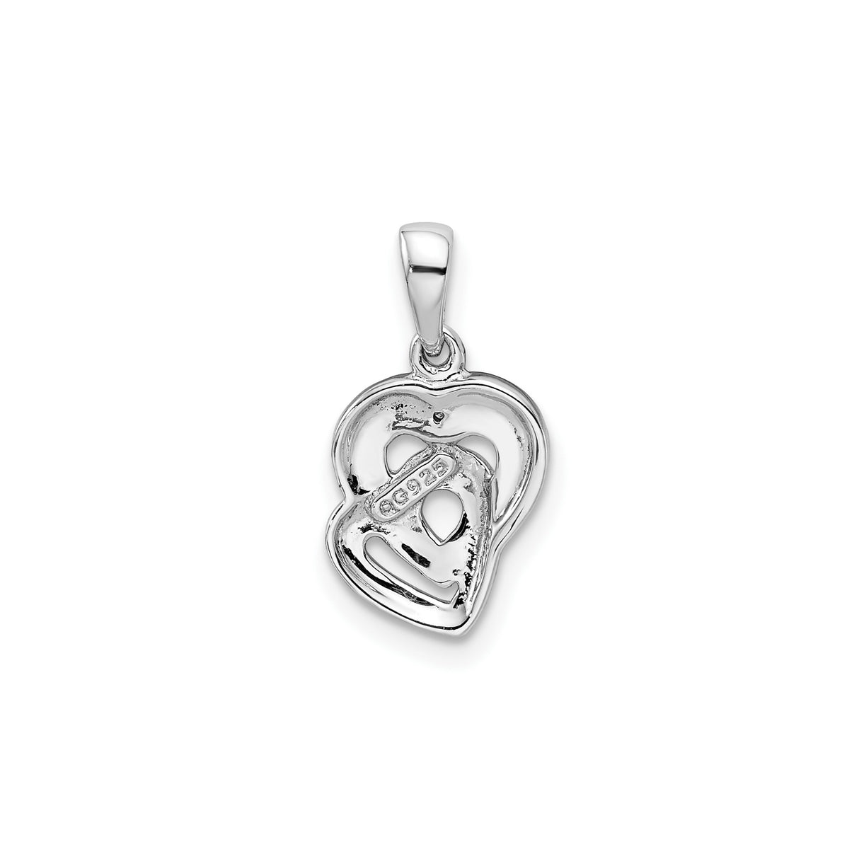 Sterling Silver Double Heart Pendant with Diamond, Romantic Intertwined Design for Women