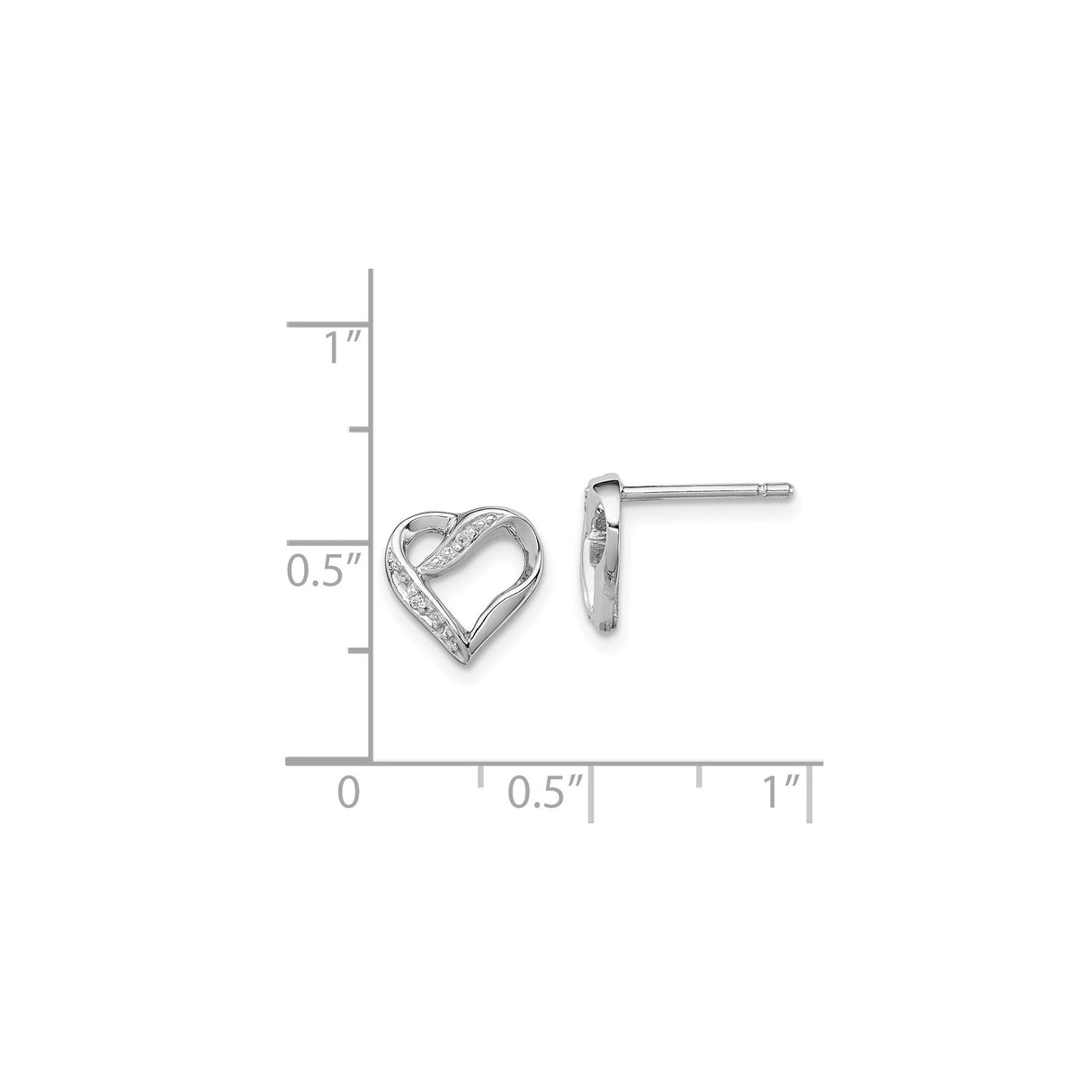 Sterling Silver Heart Stud Earrings with Diamond Accents, Open Design, Romantic Style