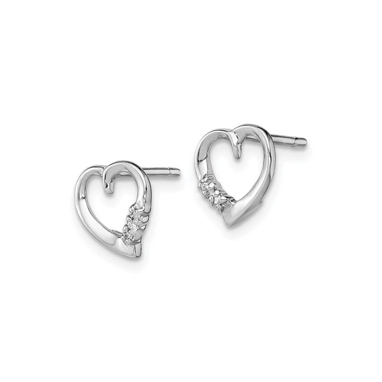 Sterling Silver Heart Shaped Stud Earrings with Diamond Accent, Minimalist Romantic Style