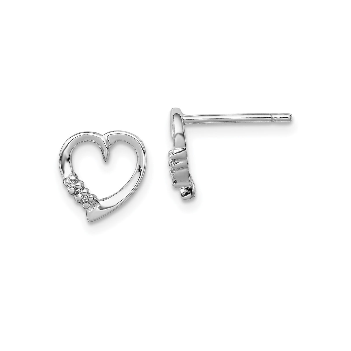 Sterling Silver Heart Shaped Stud Earrings with Diamond Accent, Minimalist Romantic Style