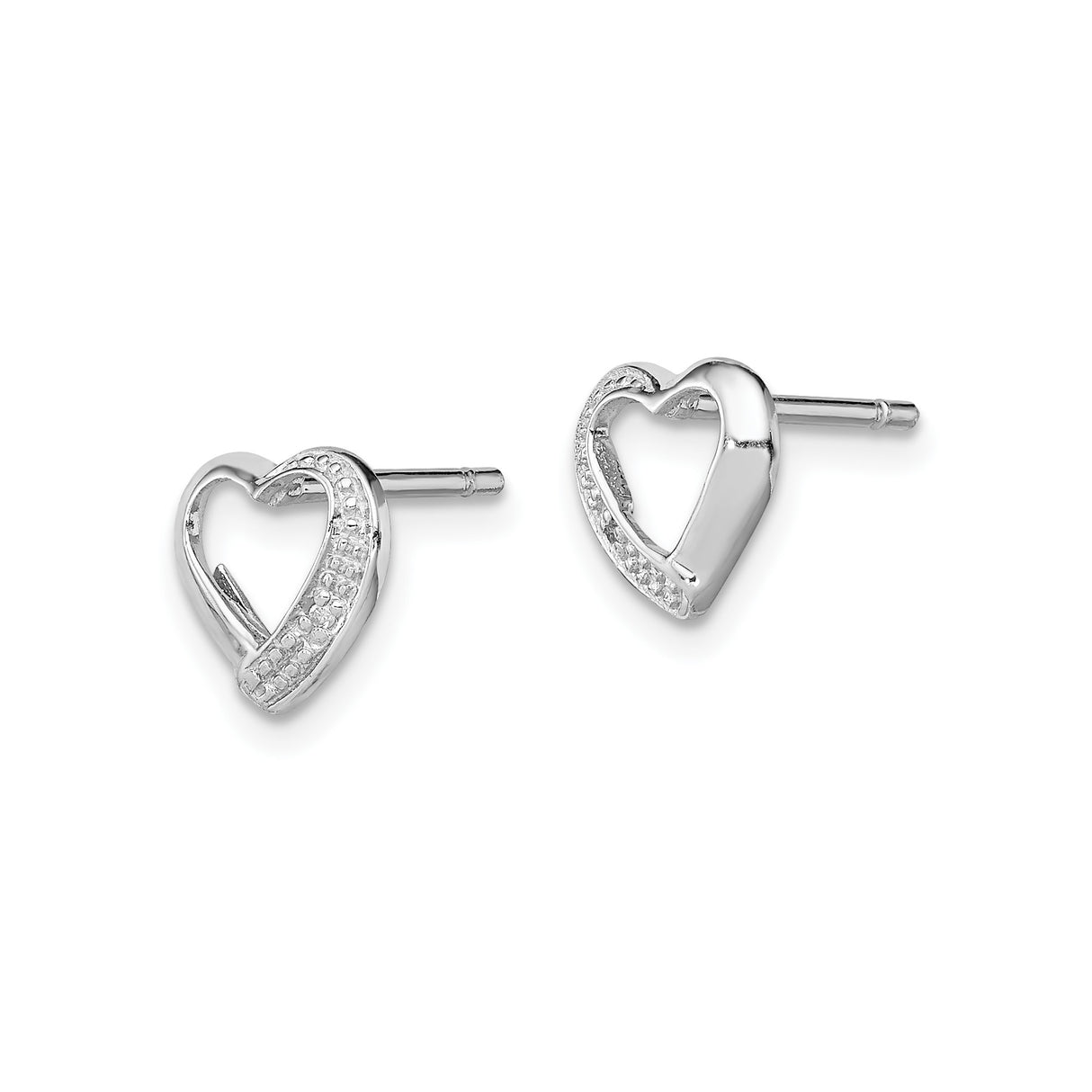 Sterling Silver Heart Stud Earrings with Diamond Accents, Romantic Minimalist Design for Women