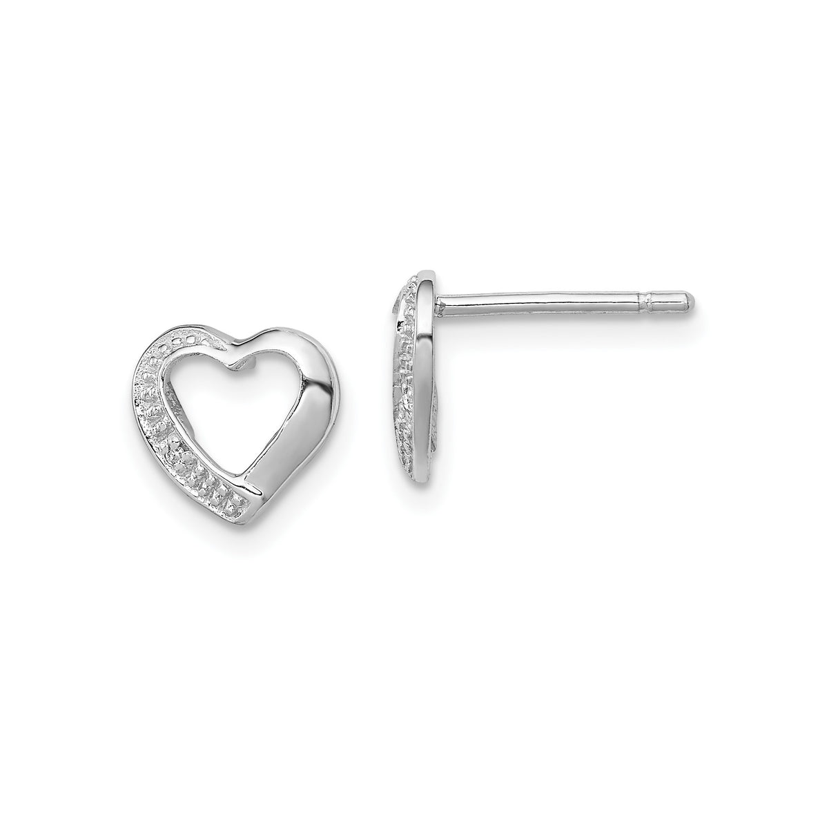 Sterling Silver Heart Stud Earrings with Diamond Accents, Romantic Minimalist Design for Women