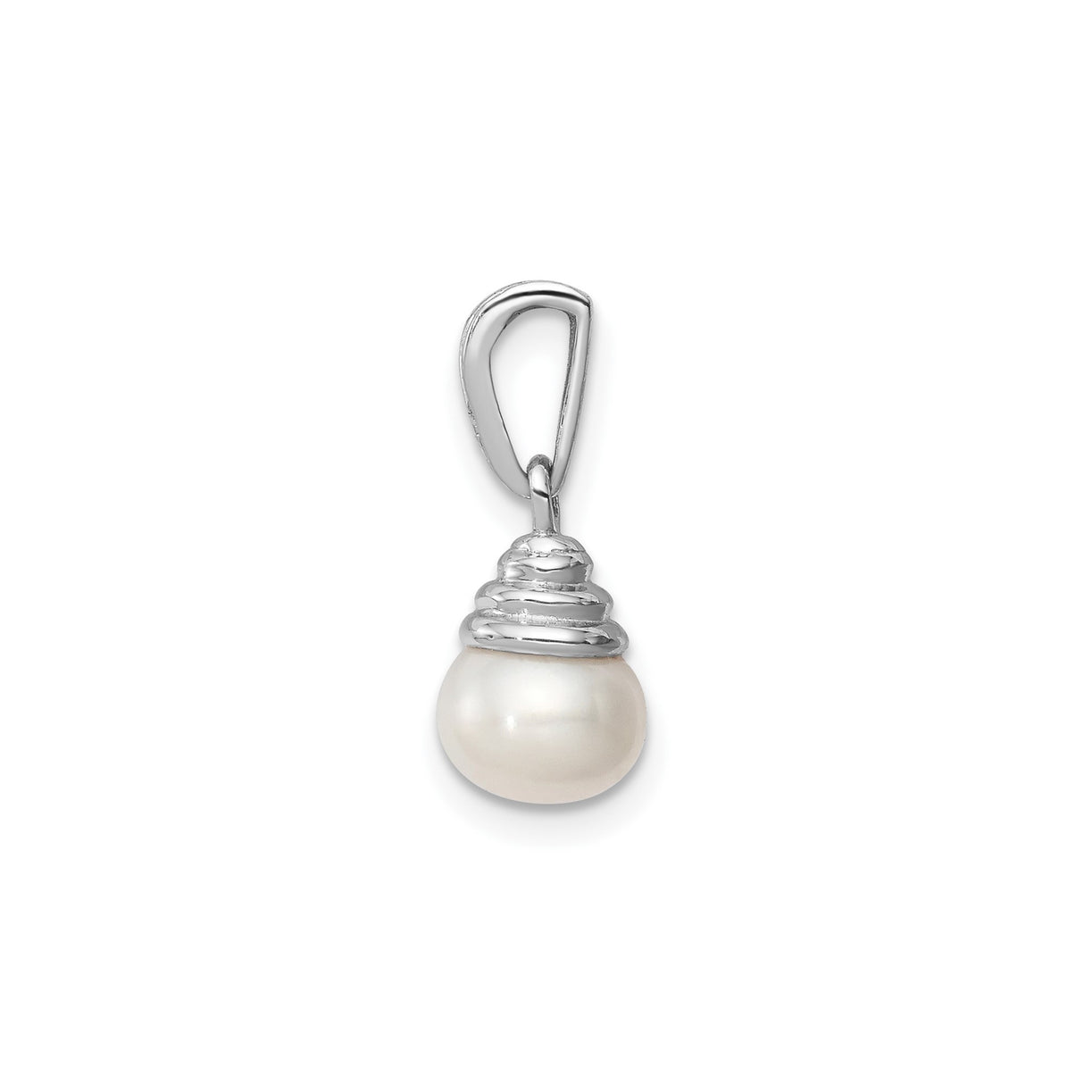 Sterling Silver Pendant with White Cultured Pearl and Diamond, Floral Bail Design