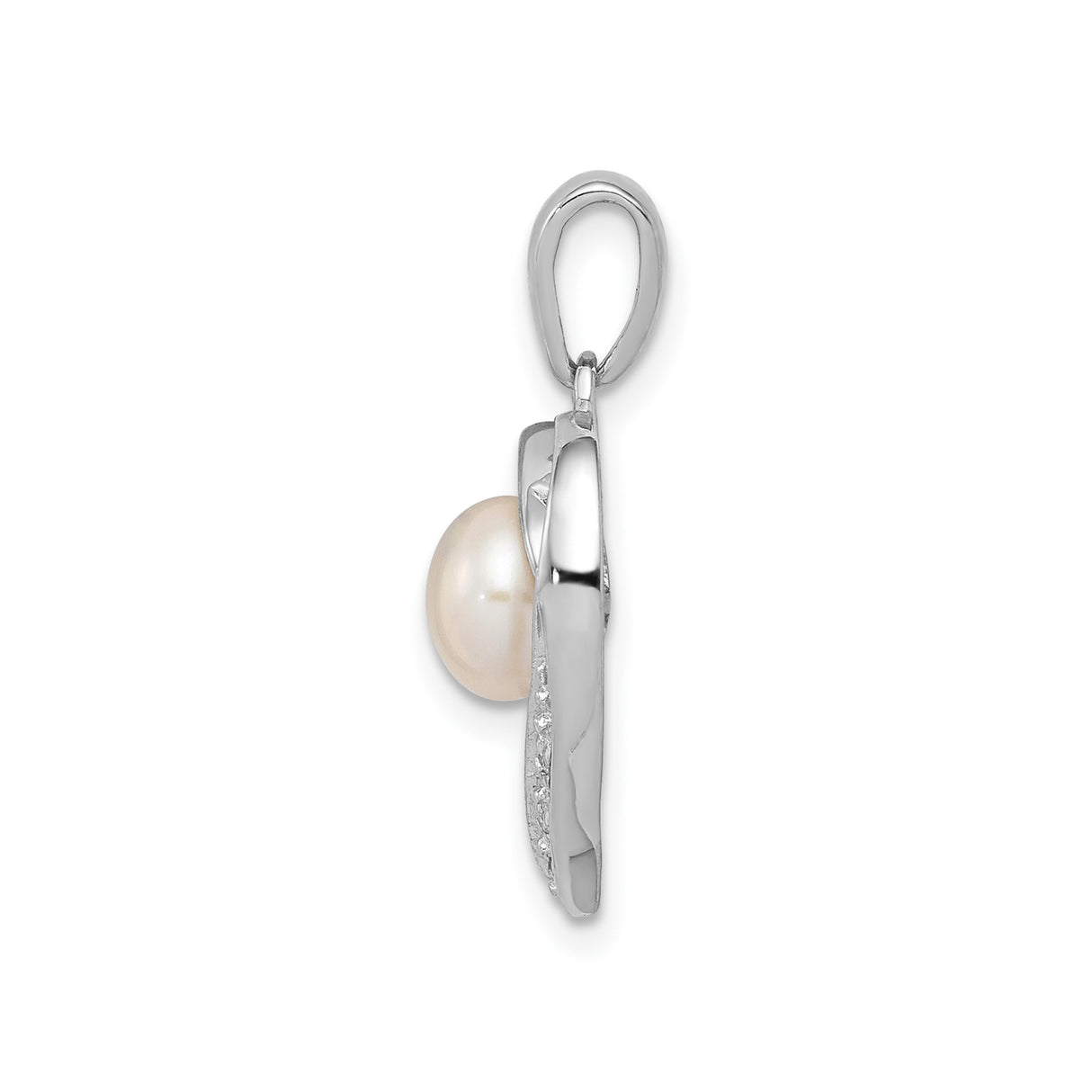 Sterling Silver Heart Pendant with White Pearl Center and Diamond Accents for Women