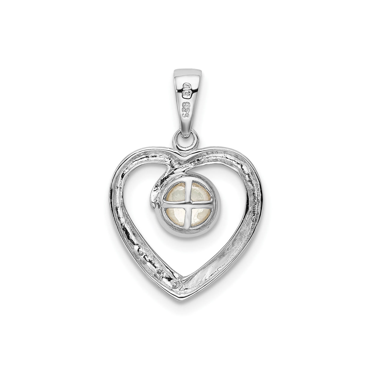 Sterling Silver Heart Pendant with White Pearl Center and Diamond Accents for Women