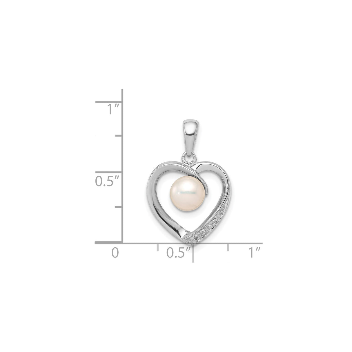 Sterling Silver Heart Pendant with White Pearl Center and Diamond Accents for Women