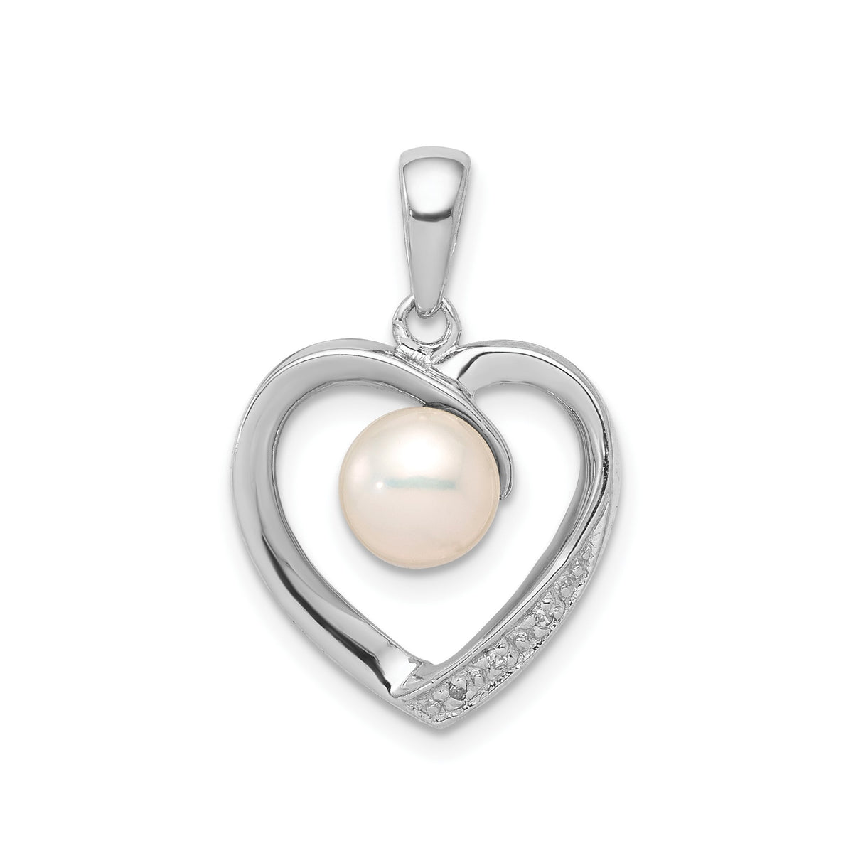 Sterling Silver Heart Pendant with White Pearl Center and Diamond Accents for Women