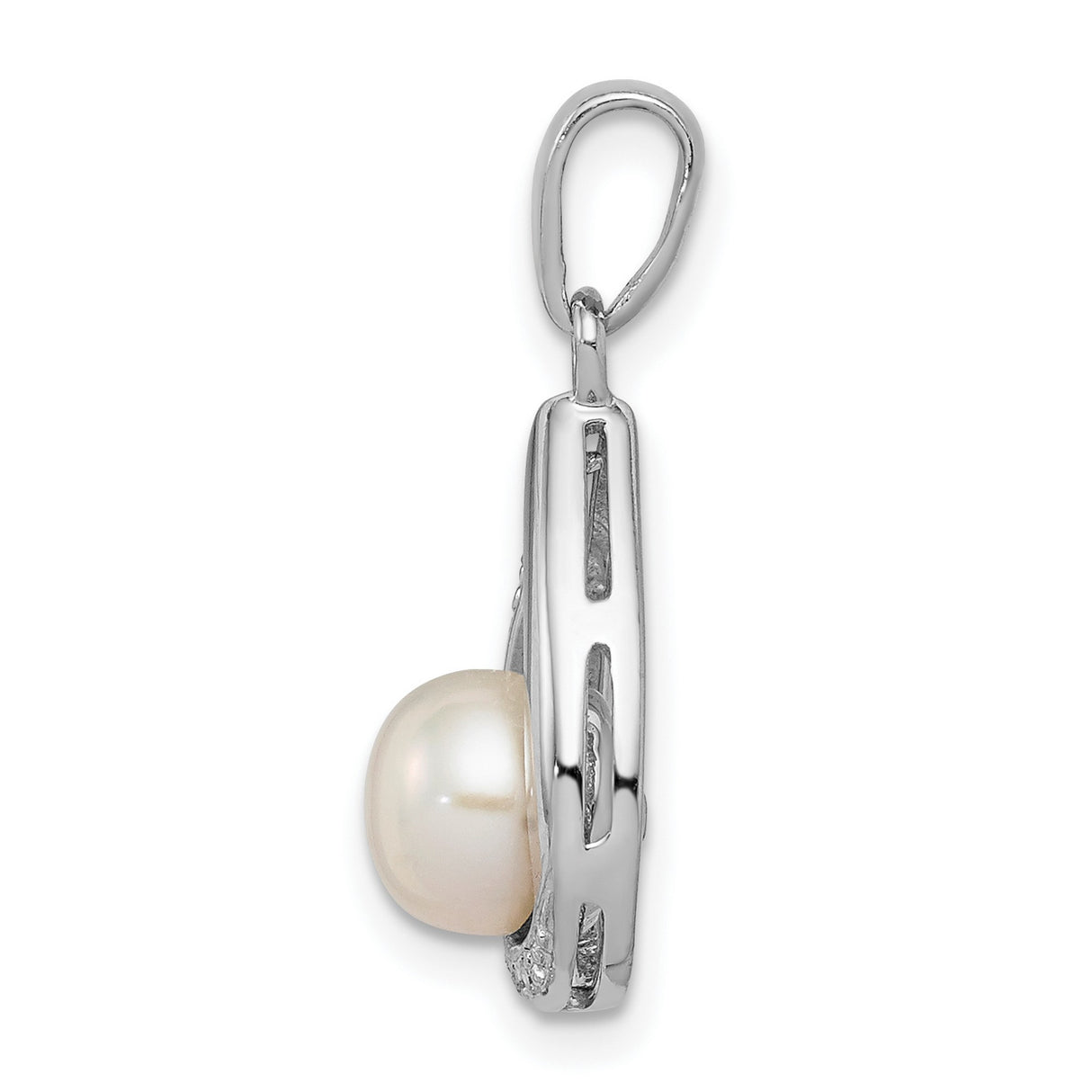 Sterling Silver Teardrop Pendant with White Pearl and Diamonds Accents