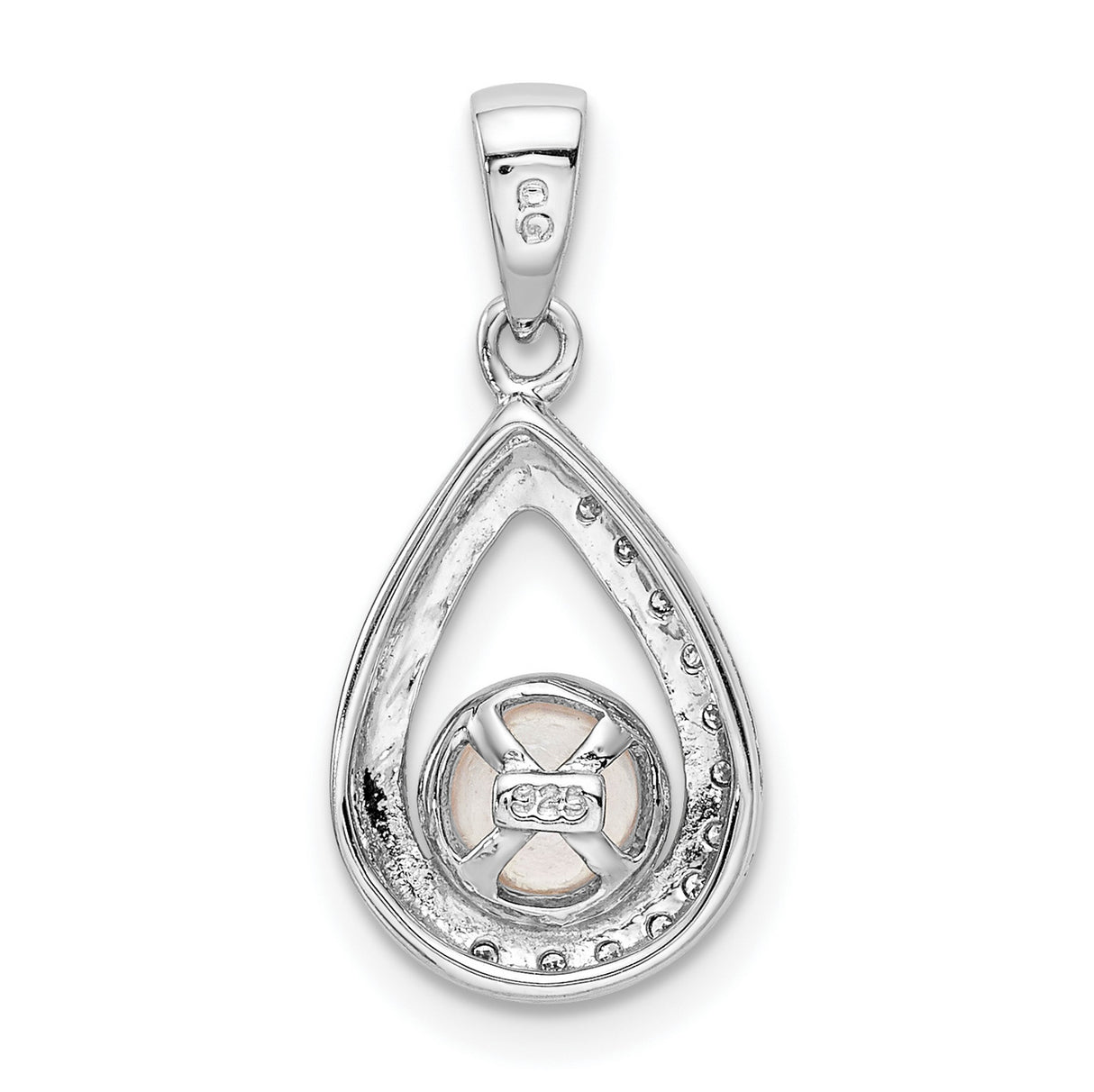 Sterling Silver Teardrop Pendant with White Pearl and Diamonds Accents