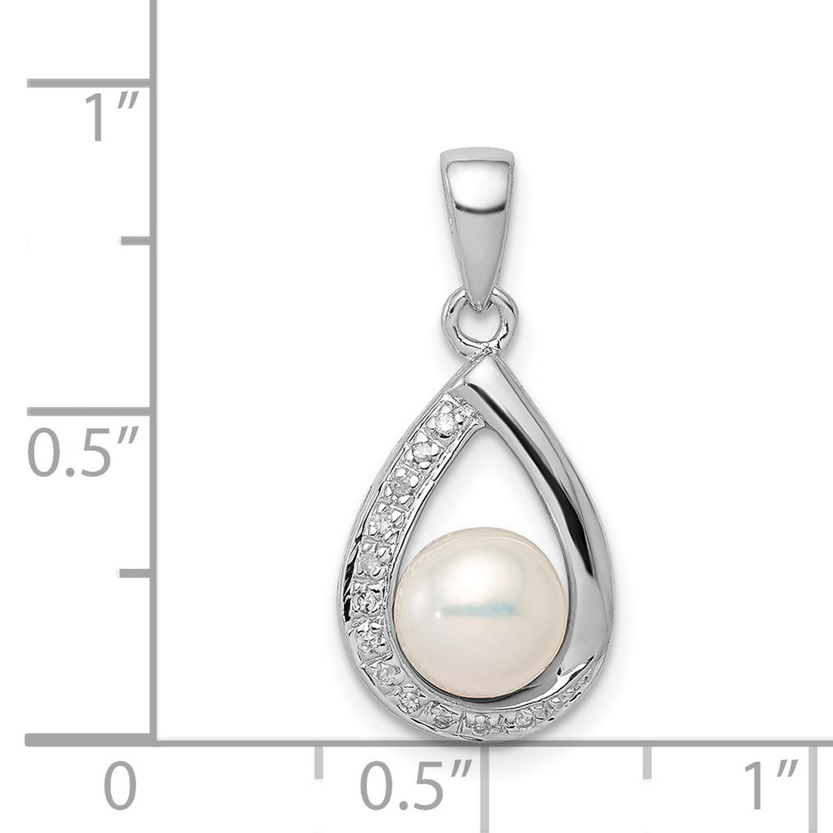 Sterling Silver Teardrop Pendant with White Pearl and Diamonds Accents