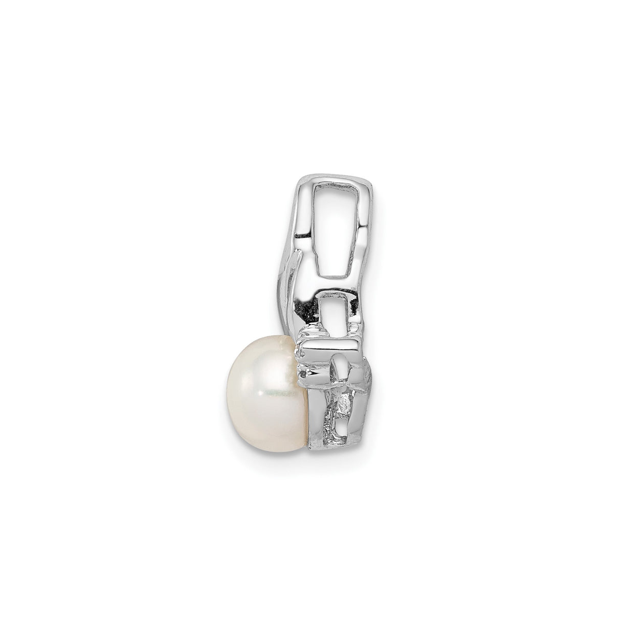 Sterling Silver Pendant with White Cultured Pearl and Diamonds Swirl Design