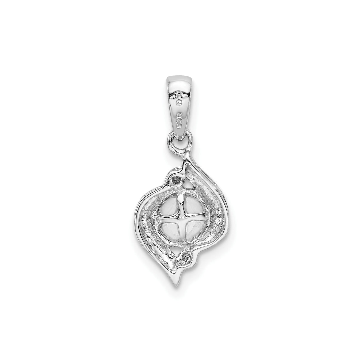 Sterling Silver Pendant with Cultured White Pearl, Floral Accent and Diamonds