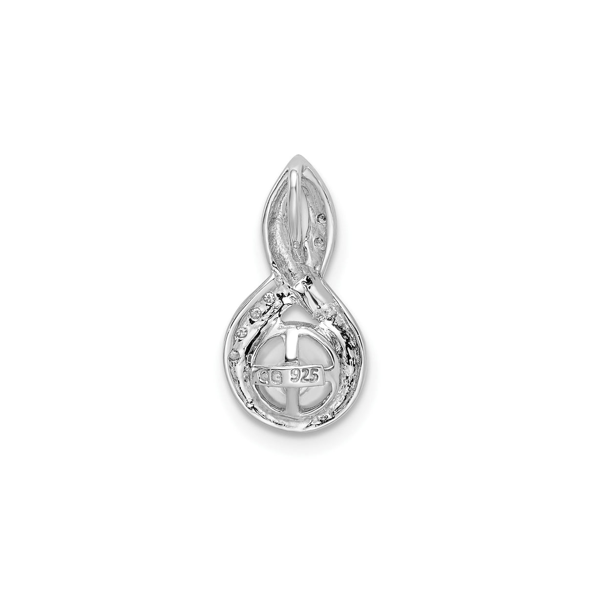 Sterling Silver Infinity Pendant with White Pearl and Diamonds Accents
