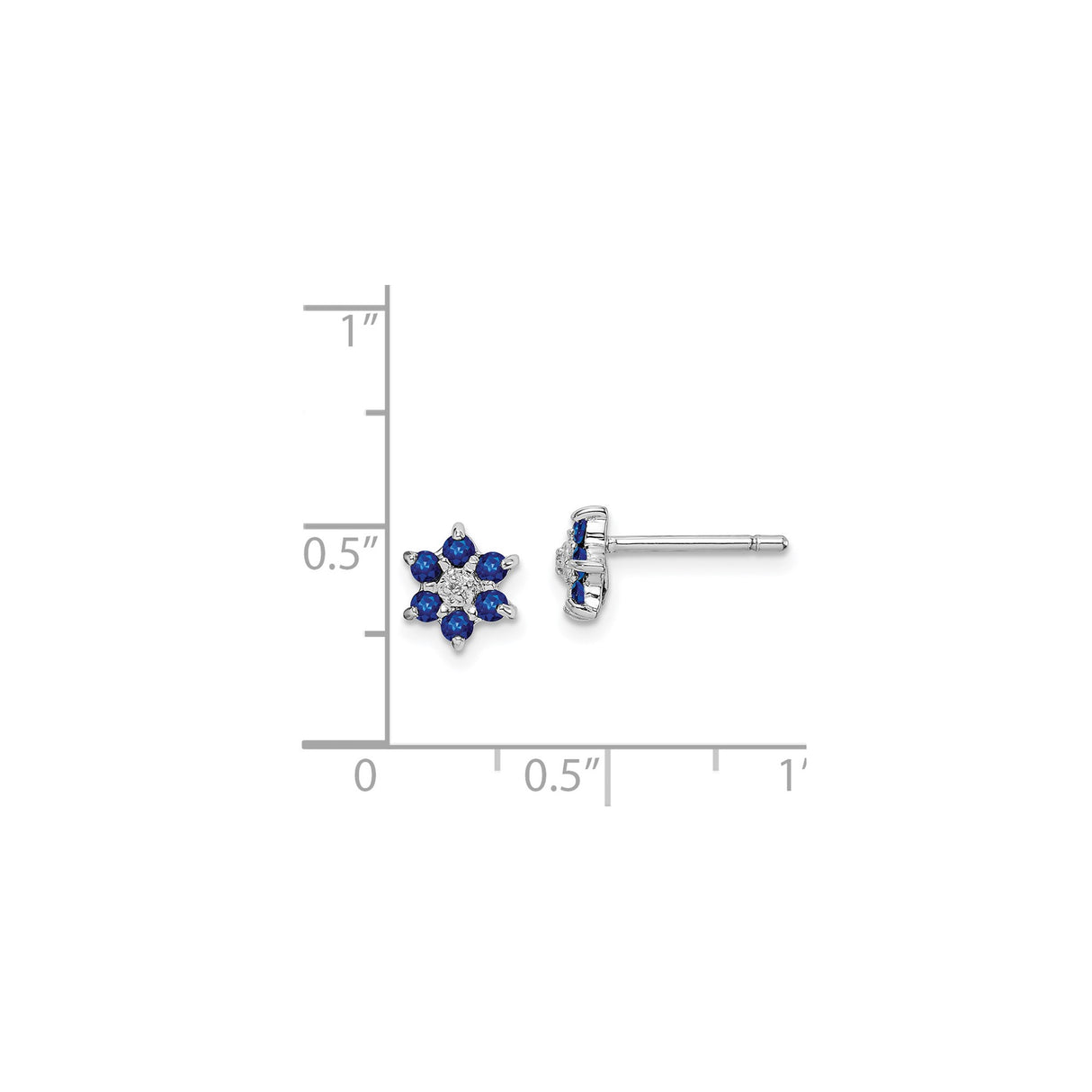 Sterling Silver Stud Earrings with Sapphire and Diamond, Floral Star Design for Women