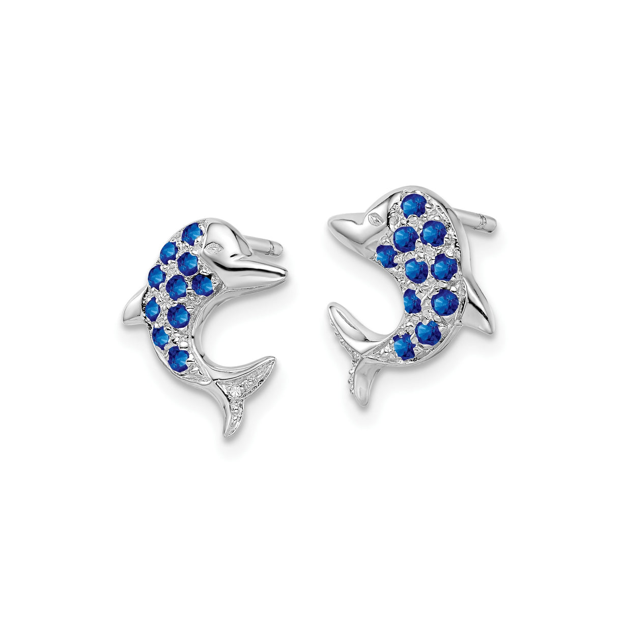 Sterling Silver Dolphin Stud Earrings with Sapphire and Diamond Accents, Ocean Theme Design for Women