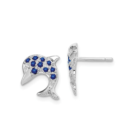 Sterling Silver Dolphin Stud Earrings with Sapphire and Diamond Accents, Ocean Theme Design for Women