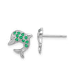 Sterling Silver Dolphin Stud Earrings with Emerald and Diamond Accents, Nautical Theme Jewelry