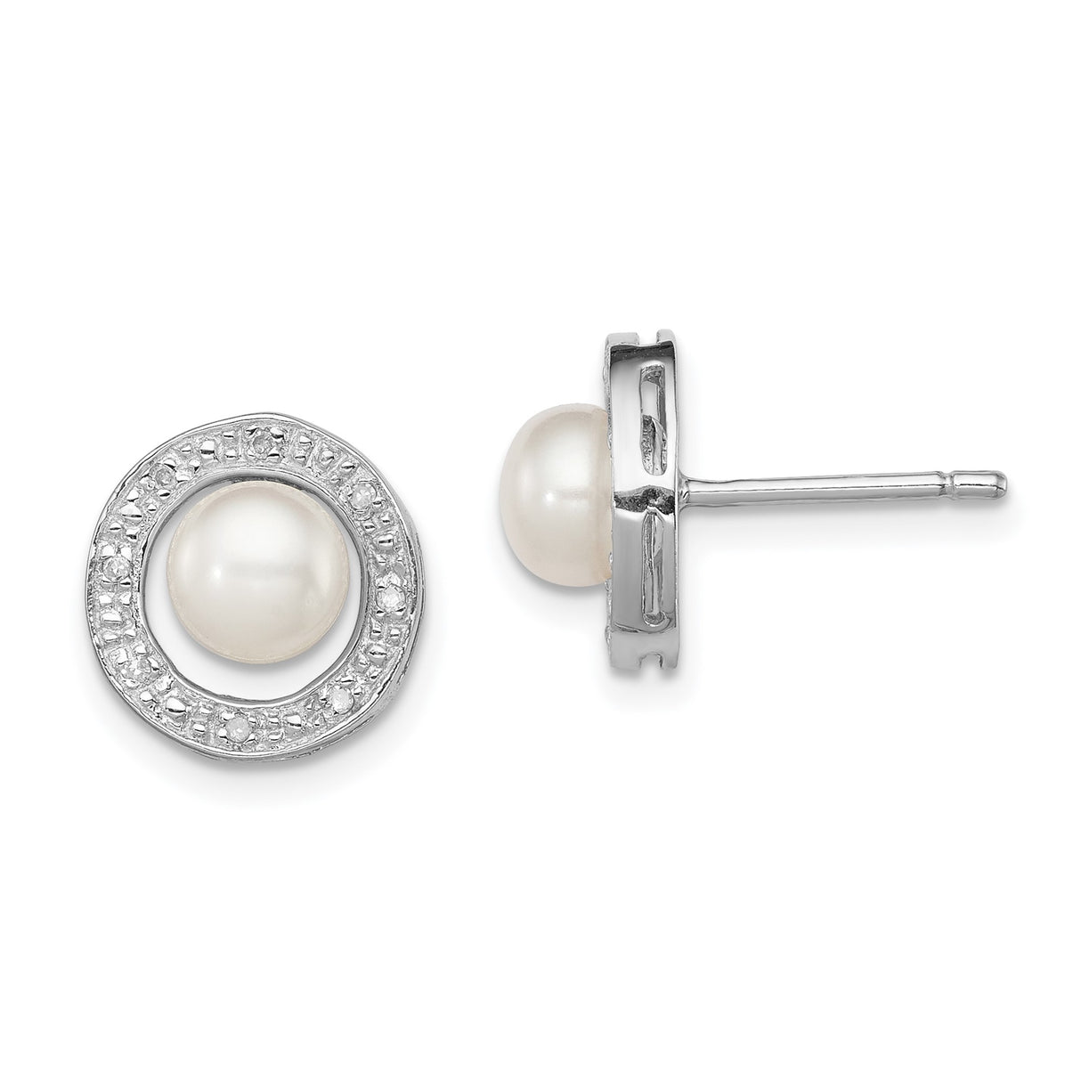 Sterling Silver Pearl Stud Earrings with Cubic Zirconia Halo Accent