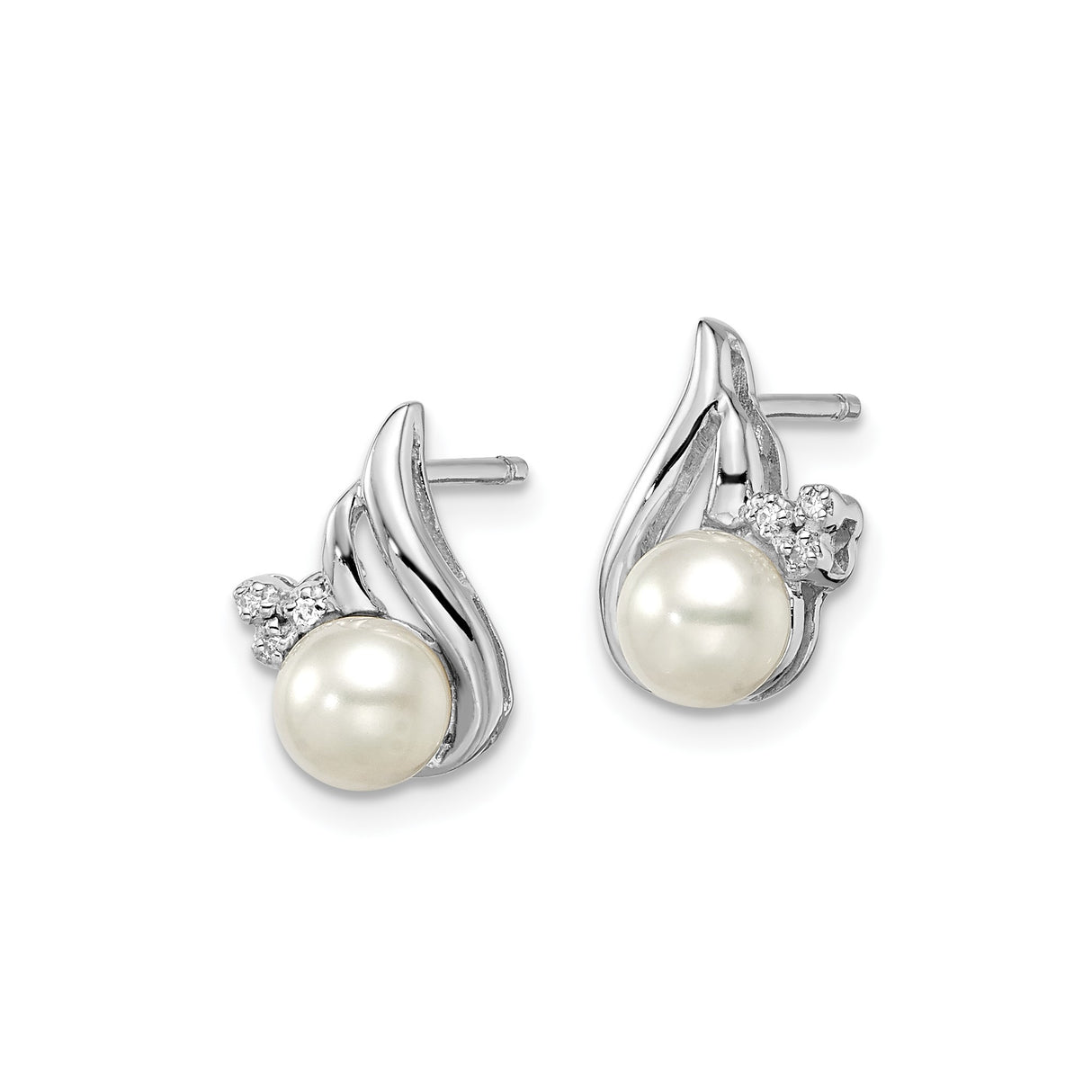 Sterling Silver Pearl Stud Earrings with Cultured Freshwater Pearls and Diamond Accents, Swirl Design