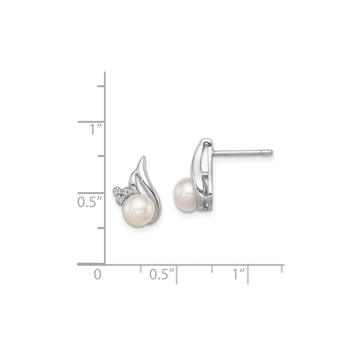 Sterling Silver Pearl Stud Earrings with Cultured Freshwater Pearls and Diamond Accents, Swirl Design