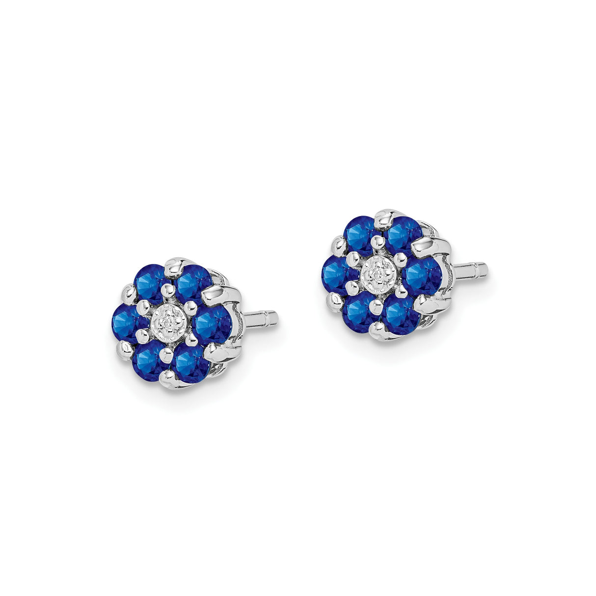 Sterling Silver Floral Stud Earrings with Sapphire and Diamond Accents for Women