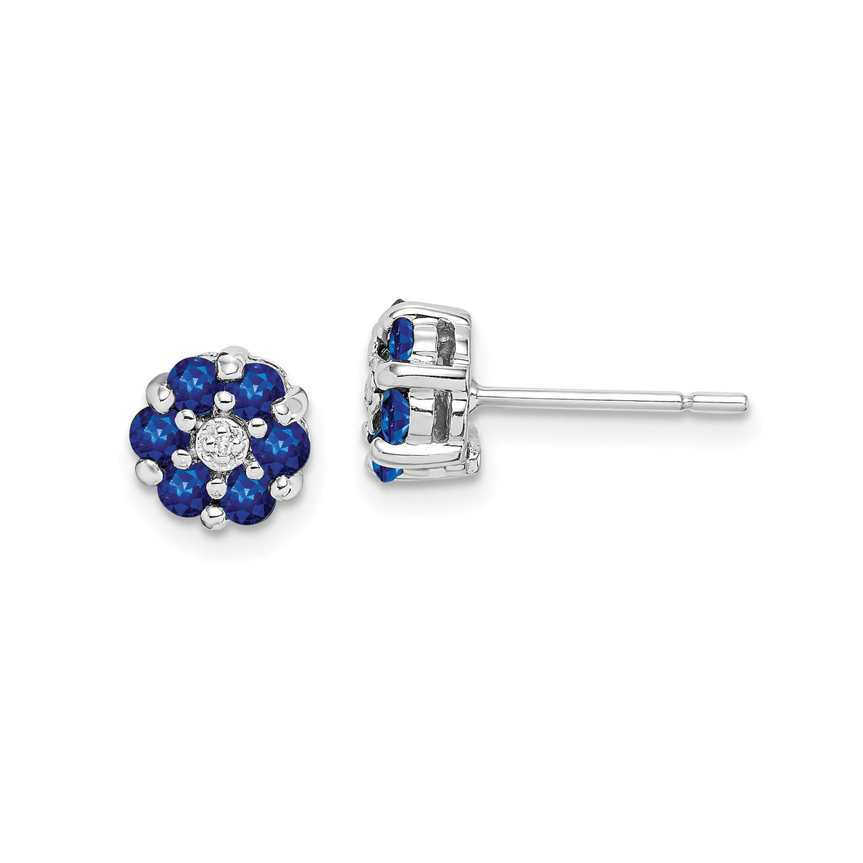 Sterling Silver Floral Stud Earrings with Sapphire and Diamond Accents for Women